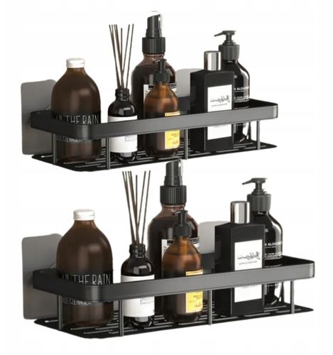 ZESTAW 2 SZT PÓŁKA ŁAZIENKOWA WISZĄCA METALOWA SAMOPRZYLEPNA CZARNA LOFT na Arena.pl