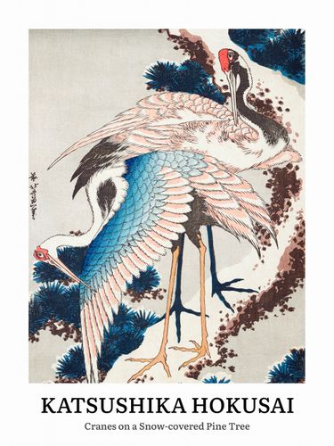 Plakat 60x80cm Design Cranes on a Snow, Hokusai Vintage do Salonu na Arena.pl
