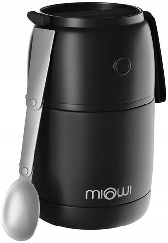 Termos obiadowy na zupę żywność Stalowy Miowi 450 ml Łyżka Czarny na Arena.pl