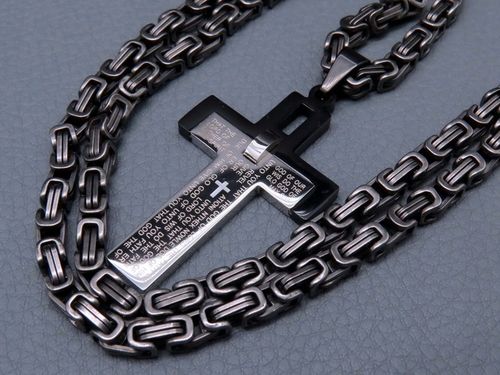CZARNY ŁAŃCUSZEK + KRZYŻYK CZARNA STAL CHIRURGICZNA 316L SPLOT KRÓLEWSKI na Arena.pl