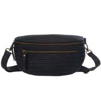 VERA PELLE nerka zamszowa saszetka biodrówka pleciona V690 czarna