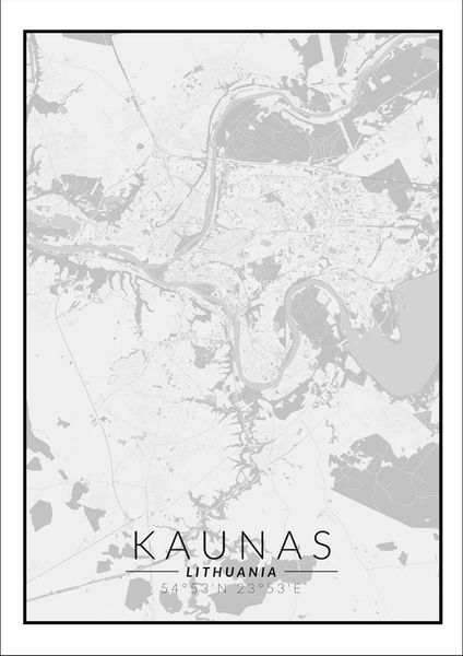 Kaunas mapa czarno biała - plakat 29,7x42 cm zdjęcie 1