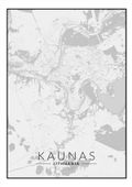 Kaunas mapa czarno biała - plakat 70x100 cm