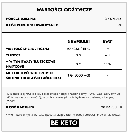 BeKeto Olej MCT C8+C10 - 90 kaps. na Arena.pl