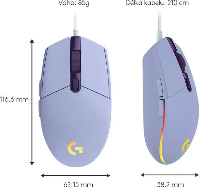 Myszka LOGITECH G102 Lightsync Liliowy 8000 dpi zdjęcie 12