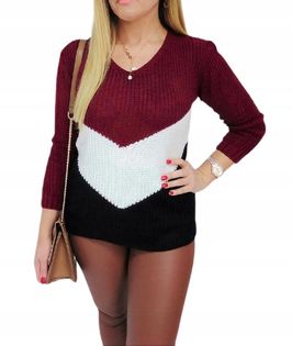 Bordowy sweter damski V TRI-COLOR