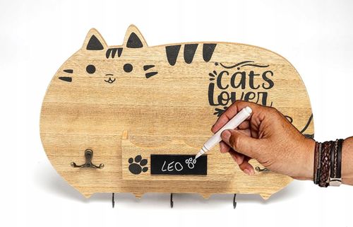 Wieszak ścienny drewniany na ubrania i klucze kot 28x40x5,3cm na Arena.pl