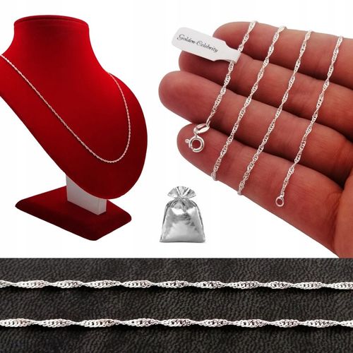 PIĘKNY SREBRNY ŁAŃCUSZEK SINGAPUR SKRĘCANY PR. 925 NA 30 40 50 60 URODZINY na Arena.pl