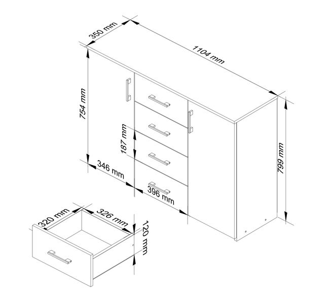 KOMODA K 45 110 cm DĄB SONOMA zdjęcie 3