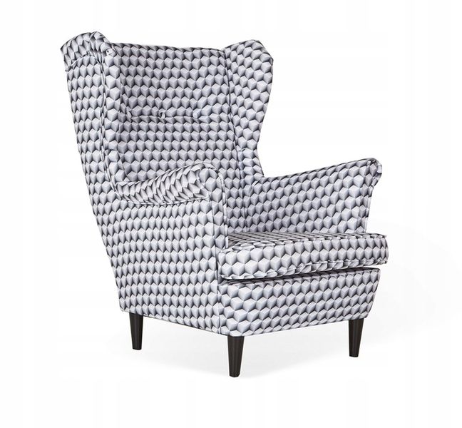 Fotel Uszak 3D kwadraty modne figury SZARY SREBRNY zdjęcie 1