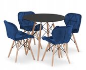 Zestaw stół okrągły TODI 80 czarny + 4 krzesła LAGO granatowe
