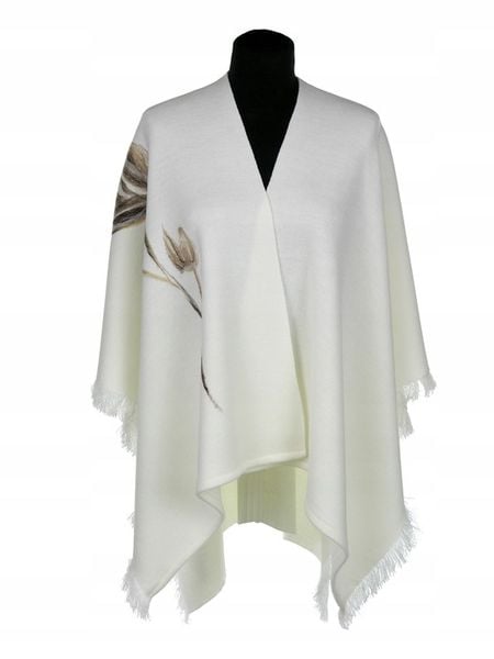 PONCZO CHUSTA Z HAFTEM KREMOWE ECRU R. UNI 42 - 56 zdjęcie 2