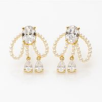 kolczyki ze stali szlachetnej pozłacane 14k złotem, cyrkonie perły kst3474