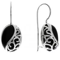 SREBRNE OKAZAŁE KOLCZYKI Z ONYKSAMI SREBRO PRÓBY 925