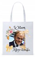 Donald Tusk Platforma Torba Eco Biała Shopper Z Nadrukiem Ze Zdjęciem