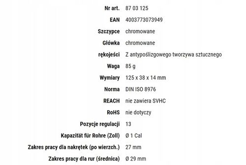 KNIPEX SZCZYPCE NASTAWNE DO RUR COBRA 87 03 125 na Arena.pl