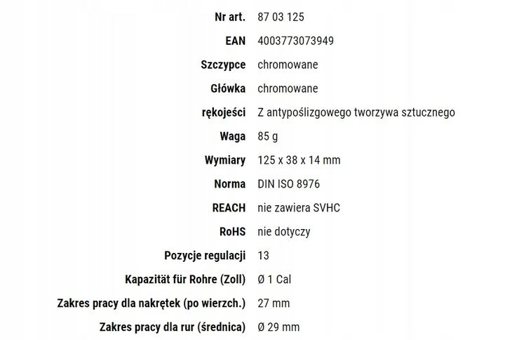KNIPEX SZCZYPCE NASTAWNE DO RUR COBRA 87 03 125 zdjęcie 7