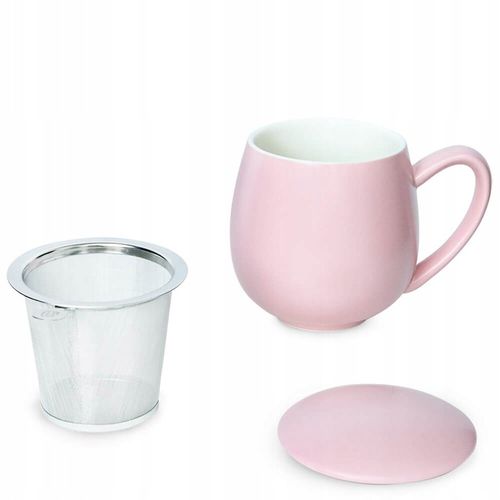 Matowy różowy kubek z zaparzaczem i pokrywką do ziół herbaty naparu prezent na Arena.pl