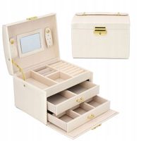 SZKATUŁKA KUFEREK NA BIŻUTERIĘ POJEMNY ELEGANCKI PUDEŁKO Z LUSTERKIEM