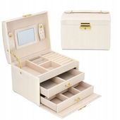 SZKATUŁKA KUFEREK NA BIŻUTERIĘ POJEMNY ELEGANCKI PUDEŁKO Z LUSTERKIEM