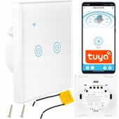 DOTYKOWY WŁĄCZNIK ŚWIATŁA DWUKANAŁOWY SZKLANY LED BIAŁY WiFi Tuya