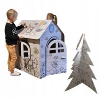 Kreatywny Zestaw Świąteczny Domek Kartonowy i Kolorowanka Choinka