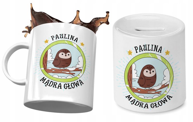 Dla Pauliny Zestaw Kubek + Skarbonka Dla Dziecka Z Nadrukiem Ze Zdjęciem zdjęcie 1
