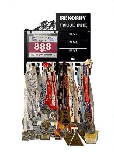 Wieszak na medale i numery startowe 10 wzorów REKORDY TRIATHLON  imię  1.4 na Arena.pl