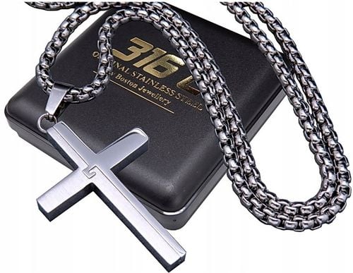 SREBRNY ŁAŃCUSZEK Z KRZYŻYKIEM STAL CHIRURGICZNA 316L SPLOT KRÓLEWSKI 60CM na Arena.pl