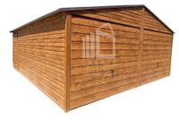 GARAŻ BLASZANY 6m x 6m poziom - dwuspad 2x Brama + dodatkowe drzwi - drewnopodobny 6x6