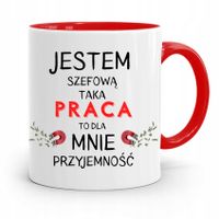 Kubek Czerwony Szefowej Taka Praca To Przyjemność Z Nadrukiem Ze Zdjęciem
