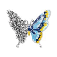 broszka srebrna motyl z markazytami i kolorową emalią
