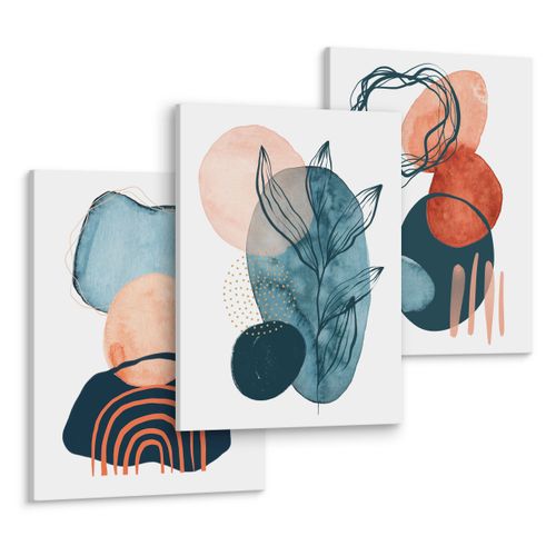 OBRAZY DO SALONU SET AKWARELE ABSTRAKCYJNE KSZTAŁTY LIŚCIE BOHO 90cm x 40cm na Arena.pl