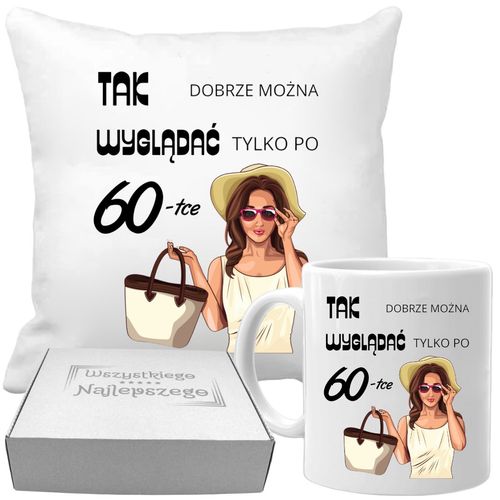 PODUSZKA I KUBEK PREZENT NA URODZINY 40 50 60 LAT DOWOLNY WIEK I IMIĘ na Arena.pl
