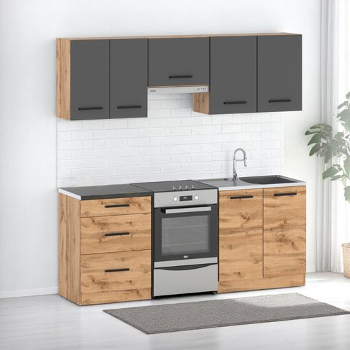 Kuchnia Nowoczesna Mała Z Blatem Pojemna 2m Modułowa Wotan Szara Dąb Wotan na Arena.pl