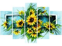 100CM 150CM OBRAZ 5 ELEM SŁONECZNIKI TURKUSIE ŚCIENNY