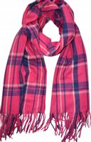 Cashmere - ciepły modny szalik frędzle krata różowo-czarno-białe HIT 03