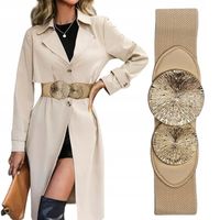 PASEK DAMSKI BEŻOWY SZEROKI ELASTYCZNY ZŁOTA KLAMRA PAS 100-130 CM JESIEŃ