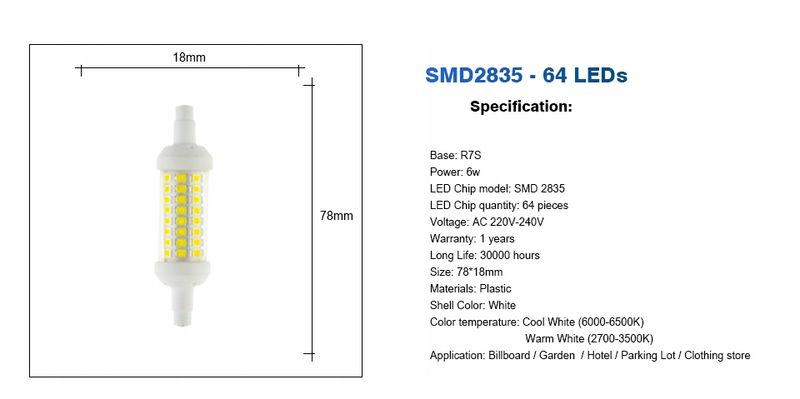 Żarnik Halogenowy Led R7S 6W 78Mm Zimny/Ciepły/Neutralny zdjęcie 3