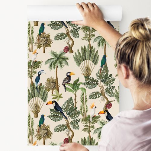 Tapeta Ścienna Egzotyczne Ptaki i Rośliny w Stylu Vintage na Arena.pl