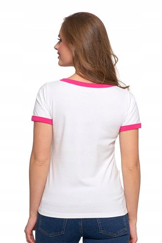 T-shirt Koszulka Damska Bawełna Slim Fit z Napisami Biło-Różowy MORAJ - S na Arena.pl