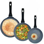 KOMPLET 3 PATELNI GRANITOWYCH INDUKCJA NON STICK