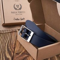 pasek damski skórzany granatowy 110 cm ze srebrną klamrą