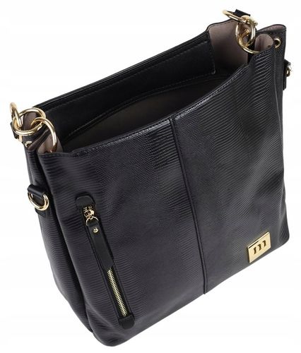 Torebka Damska MONNARI SHOPPER NA RAMIĘ Listonoszka Czarna PASEK LOGO na Arena.pl