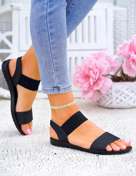 Czarne Sandały Na Gumki Płaski Spód 38 zdjęcie 4