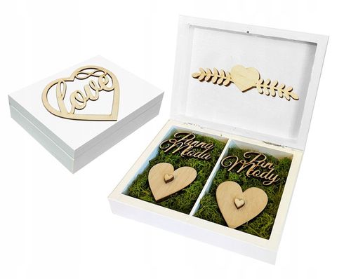 Białe pudełko skrzynka na ślub i wesele komplet zestaw obrączki i koperty na Arena.pl