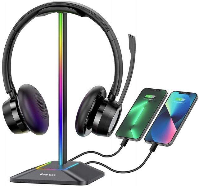 STOJAK STATYW NA SŁUCHAWKI NEW BEE GAMINGOWY PODŚWIETLENIE RGB LED HUB USB zdjęcie 1