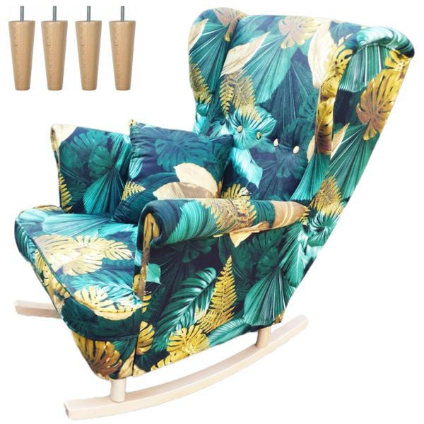 Bujany Fotel Uszak Liście + Nogi + Poduszka GRATIS