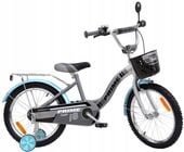 Rower dziecięcy 18 cali PRIME Classic GREY/Turquoise + koszyk, bagażnik