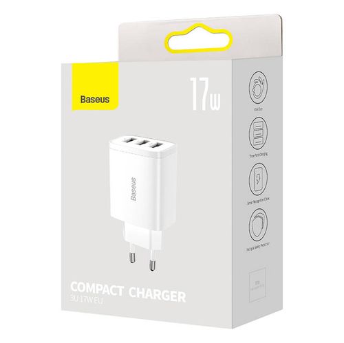ładowarka sieciowa baseus compact quick charger, 3x usb, 17w (biała) na Arena.pl